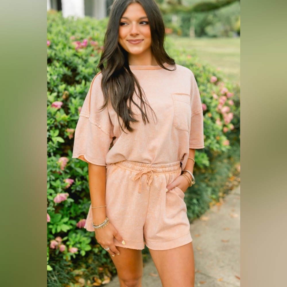 Wandering Away Washed Set-Dusty Peach NWT Medium
